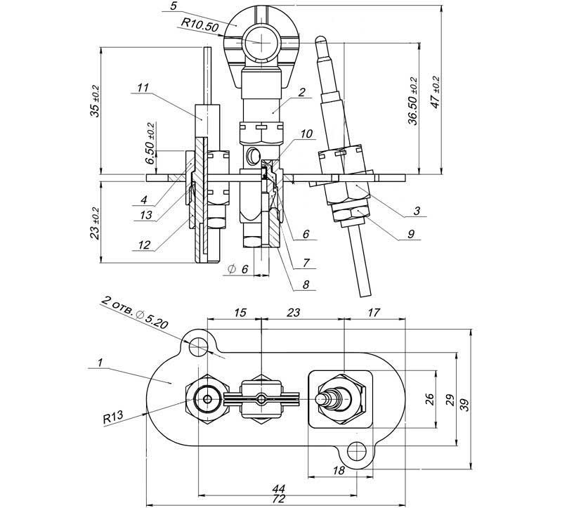 Рис.1. Чертеж пилотной горелки ЗГ-Д-ОВ серия 1443-300