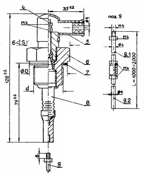 Габаритные и установочные размеры датчика SK-30