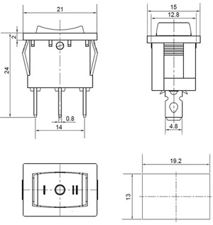 Рис.2. Чертеж клавишного переключателя KCD1-2-103 на 3 положения